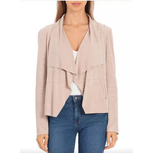 Bagatelle Faux-Suede Drape-Front Jacket Blazer‎ in Pink, Size Small